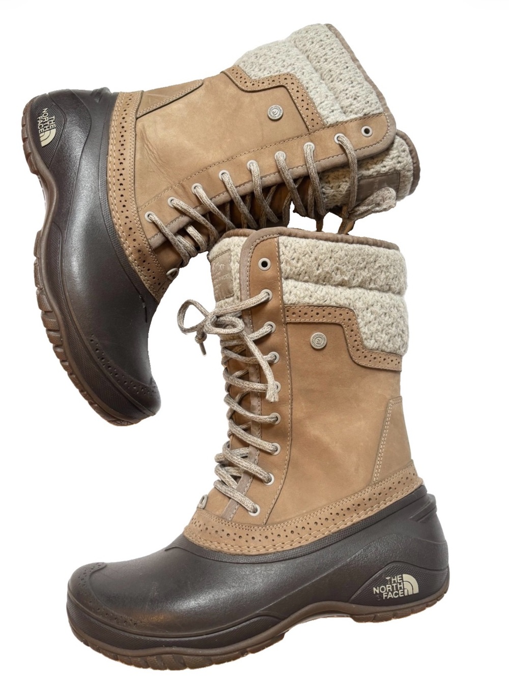 The North Face Women's Tan and Dark Brown Insulated Lace-Up Winter Boots